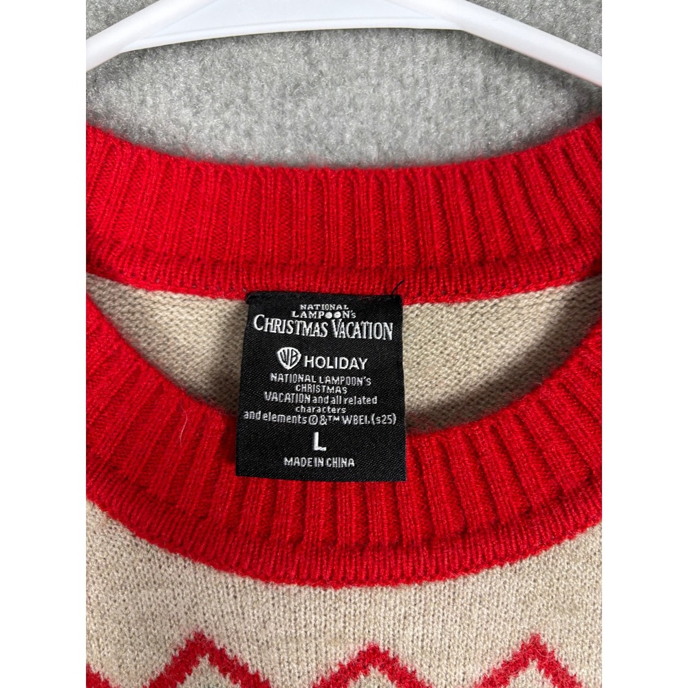 National Lampoon's Christmas Vacation Clark Griswold Sweater L Tan Red Green - Picture 6 of 9